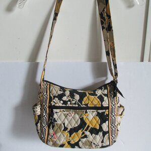 Vera Bradley Dogwood Shoulder Bag Crossbody Black Yellow Floral Zip Closure